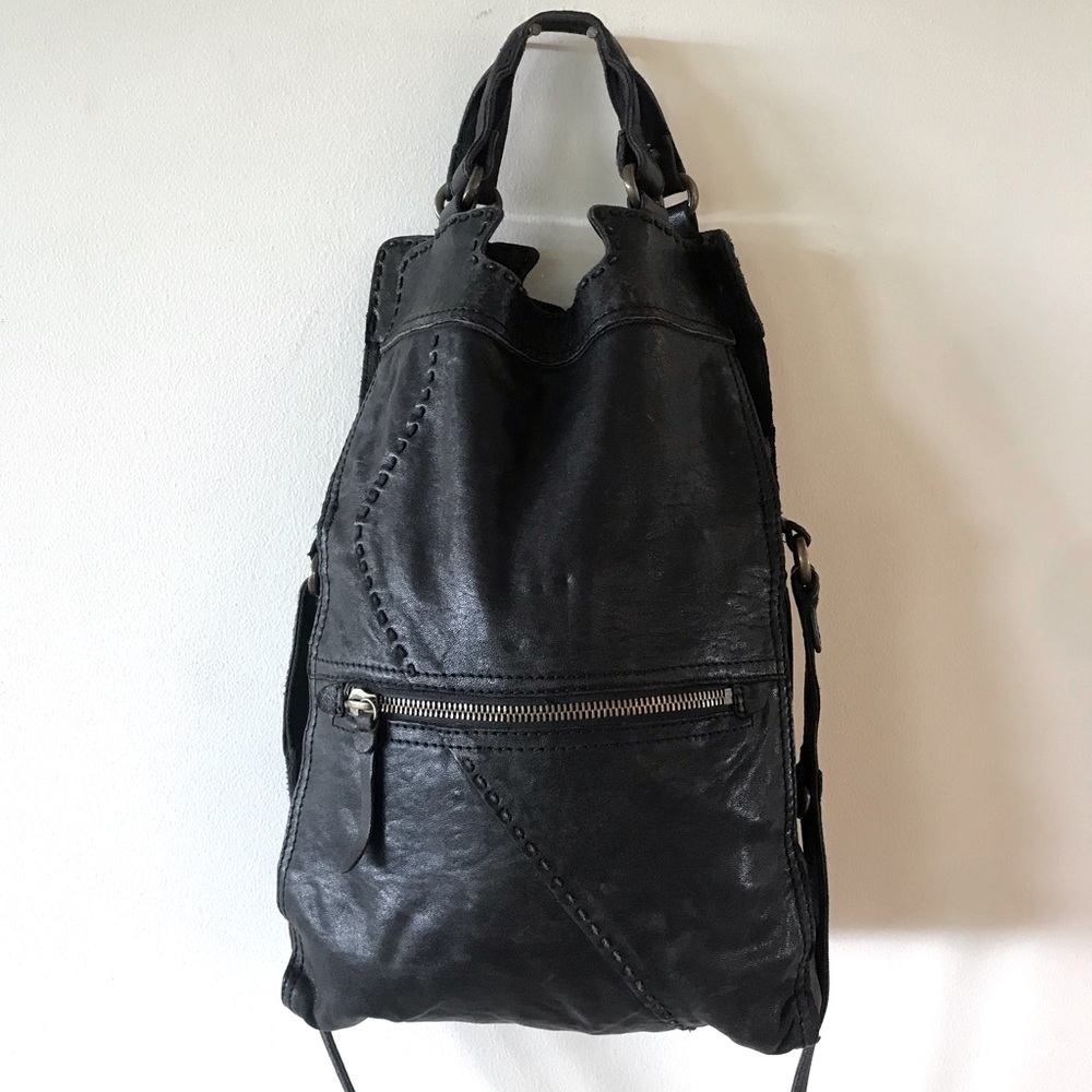 Black 100% Leather Lucky Brand Abbey Road Weekend Laptop Tote Bag